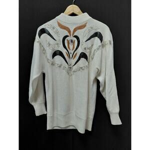 DAVID BENJAMIN Knit Sweater Embroidered Beige Crew Neck Women Size L